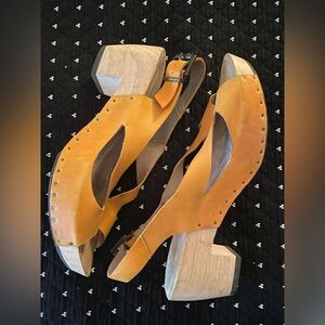 Chic Orange Leather Sandals with Wooden Heel